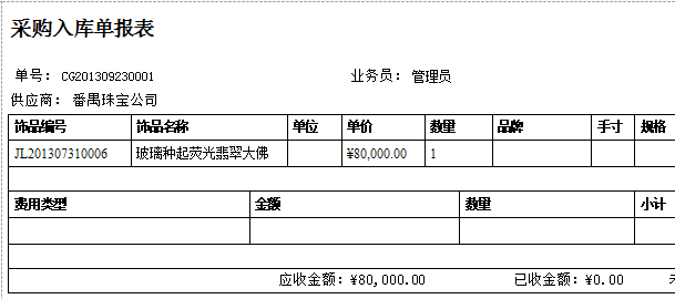 珠寶飾品進(jìn)銷存系統(tǒng)的入庫單報(bào)表格式