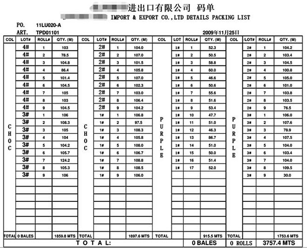 布料明細(xì)碼表2