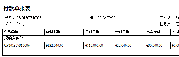 珠寶翡翠貨品管理系統(tǒng)付款單的打印預(yù)覽