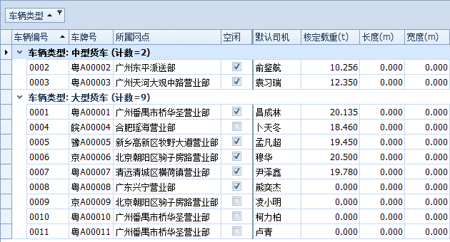 藍(lán)格物流軟件-根據(jù)“車輛類型”對車輛進(jìn)行分組效果展示